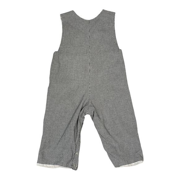 Cupcake Originals Smocked Construction Romper Boys 2T Black White Gingham Trucks - Picture 2 of 6